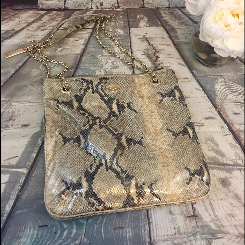 Dkny Gold Hardware Python Leather Shoulder Purse - image 8